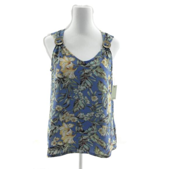Cure Tops - Cure Blue Floral V Neck Sleeveless Top - Women's Size Medium - Classy Stylish